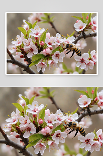 春季桃花杏花樱花开蜜蜂花蕊图片