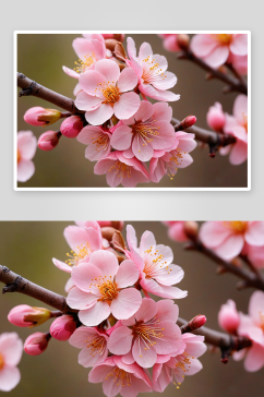 春天盛开粉色杏花图片