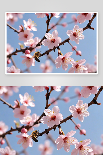 春季桃花杏花樱花开蜜蜂花蕊图片