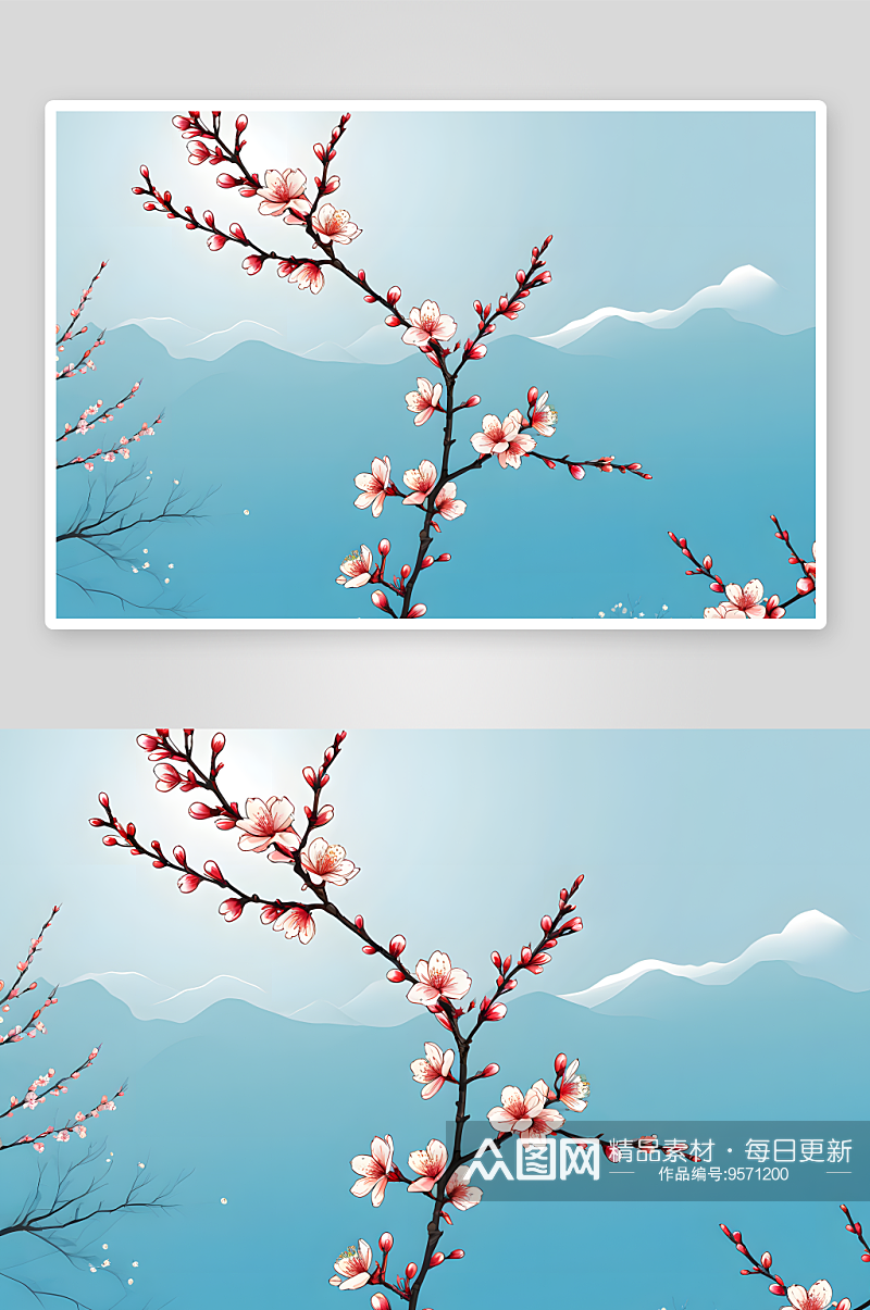四月天晴空下盛放杏花桃花图片素材