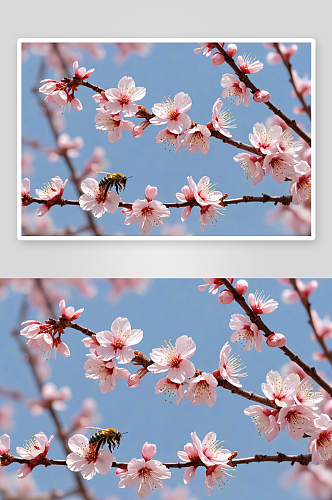 春季桃花杏花樱花开蜜蜂花蕊图片