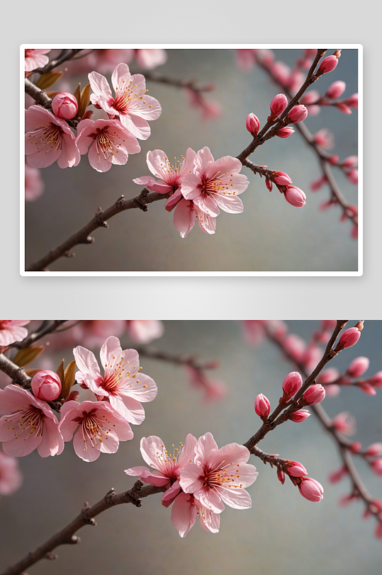 春天桃花桃树枝特写图片