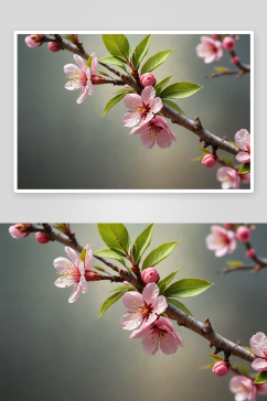 春天桃花桃树枝特写图片