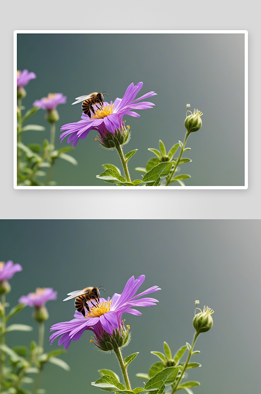 一只蜜蜂格桑花上授粉图片