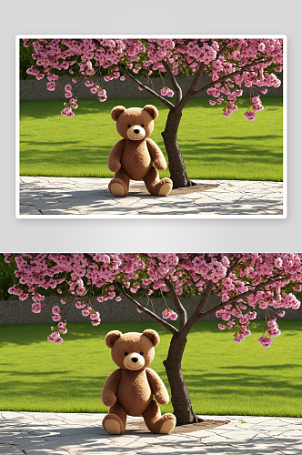 一只梅花树下泰迪犬图片