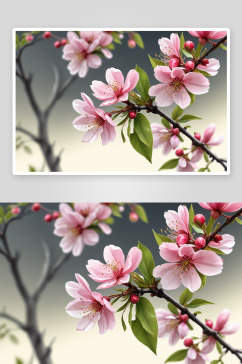 一枝春天海棠花图片