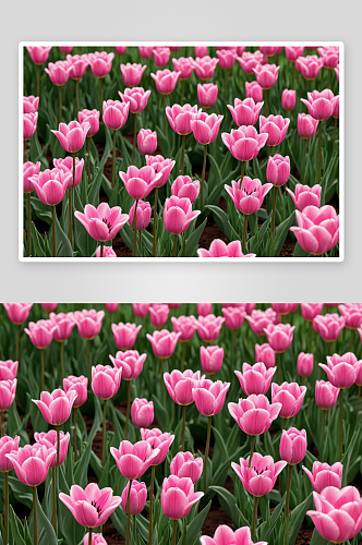 一片粉红色郁金香花园中绽放图片