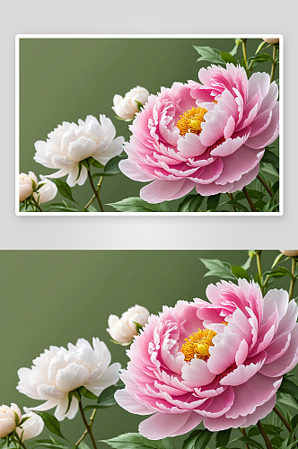 一朵盛开白色粉色牡丹花背景图图片