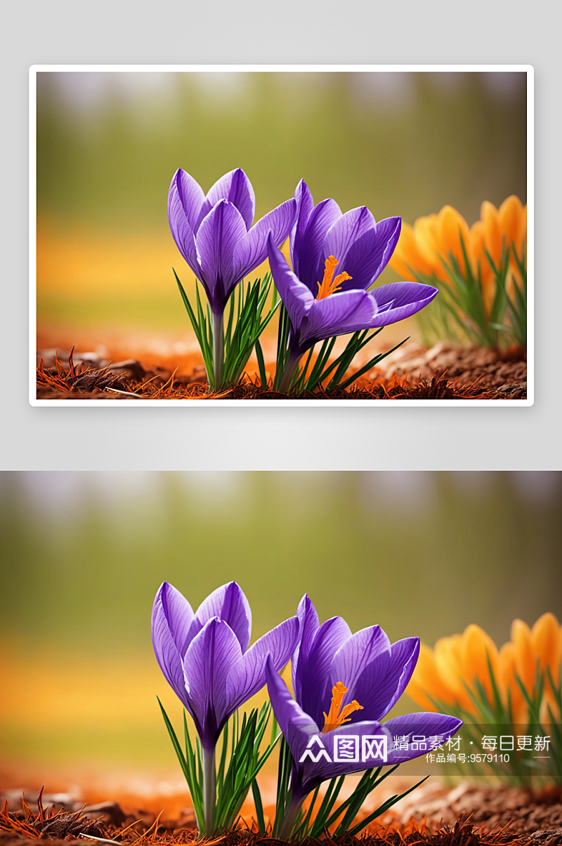 两朵盛开紫色番红花藏红花图片素材