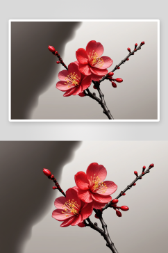 两朵盛开红色梅花图片