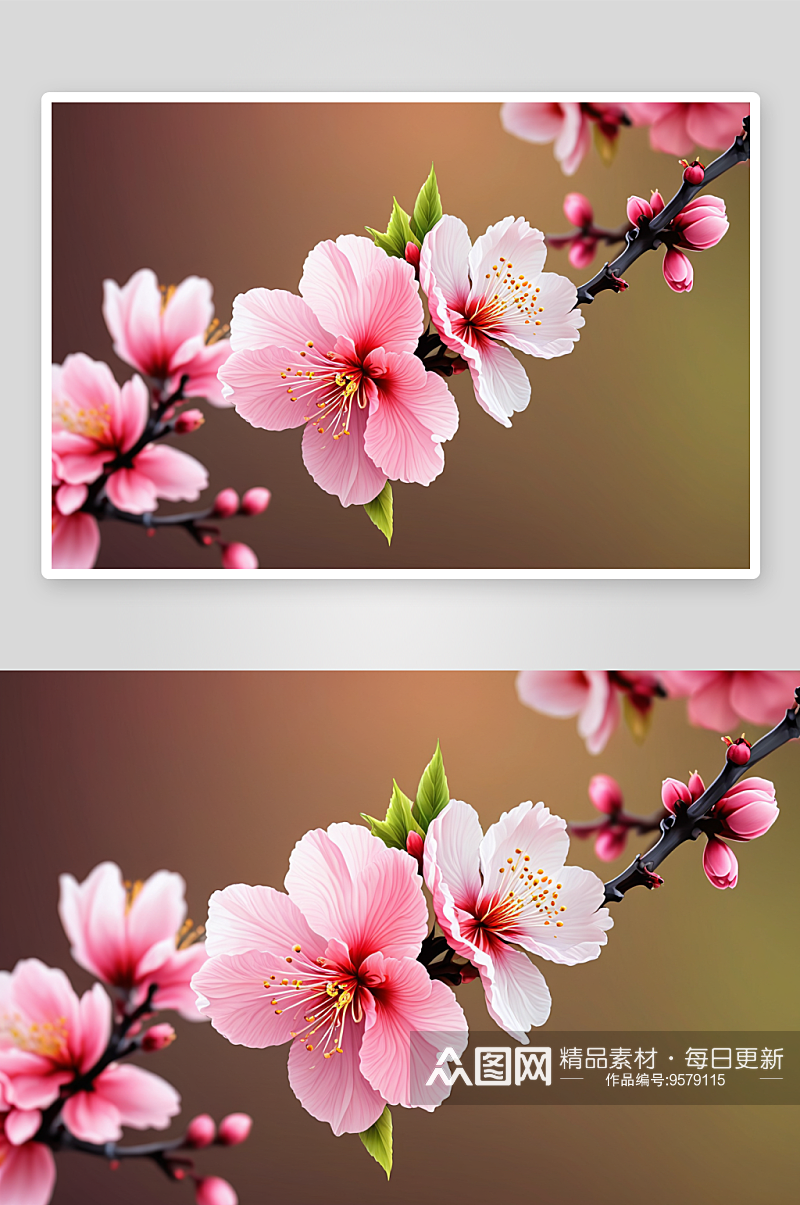 两朵盛开多彩桃花图片素材