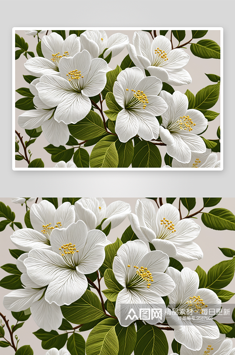 一树白色绣团花图片素材