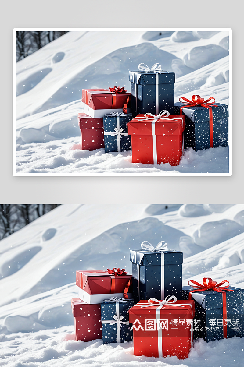 一堆放雪地里礼物图片素材