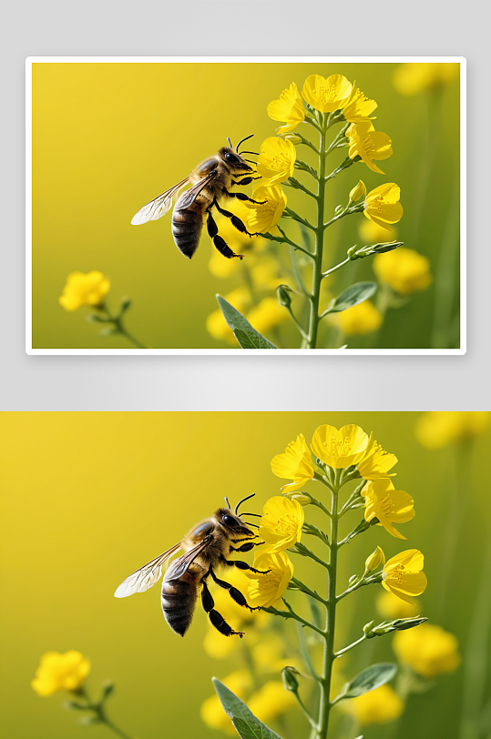 一只蜜蜂油菜花上授粉图片