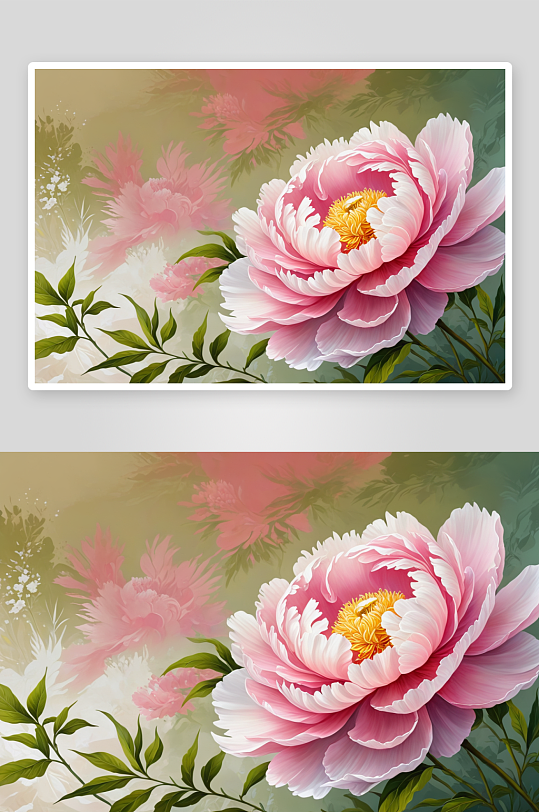 一朵盛开白色粉色牡丹花背景图图片