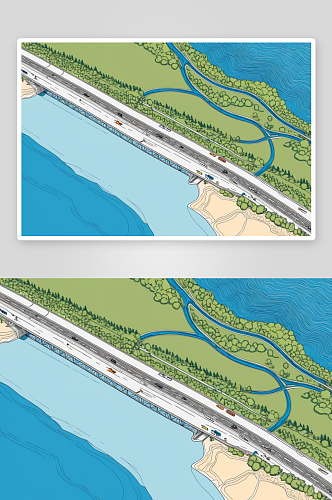 航拍湖水公路图片