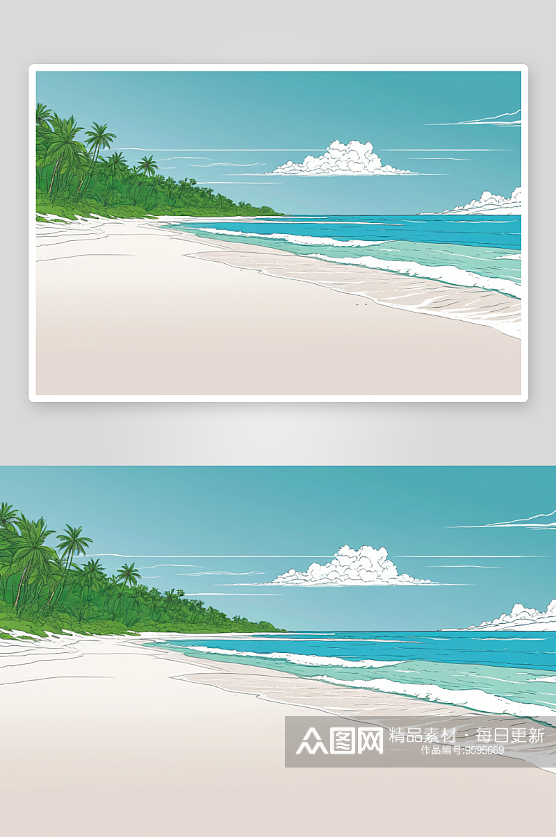 海滩白沙蓝绿色蔚蓝天空图片素材
