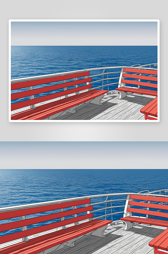 海渡船甲板红色空木座高清特写图片