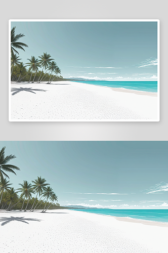 俯瞰白色沙滩棕榈树清澈绿松石海背景图片