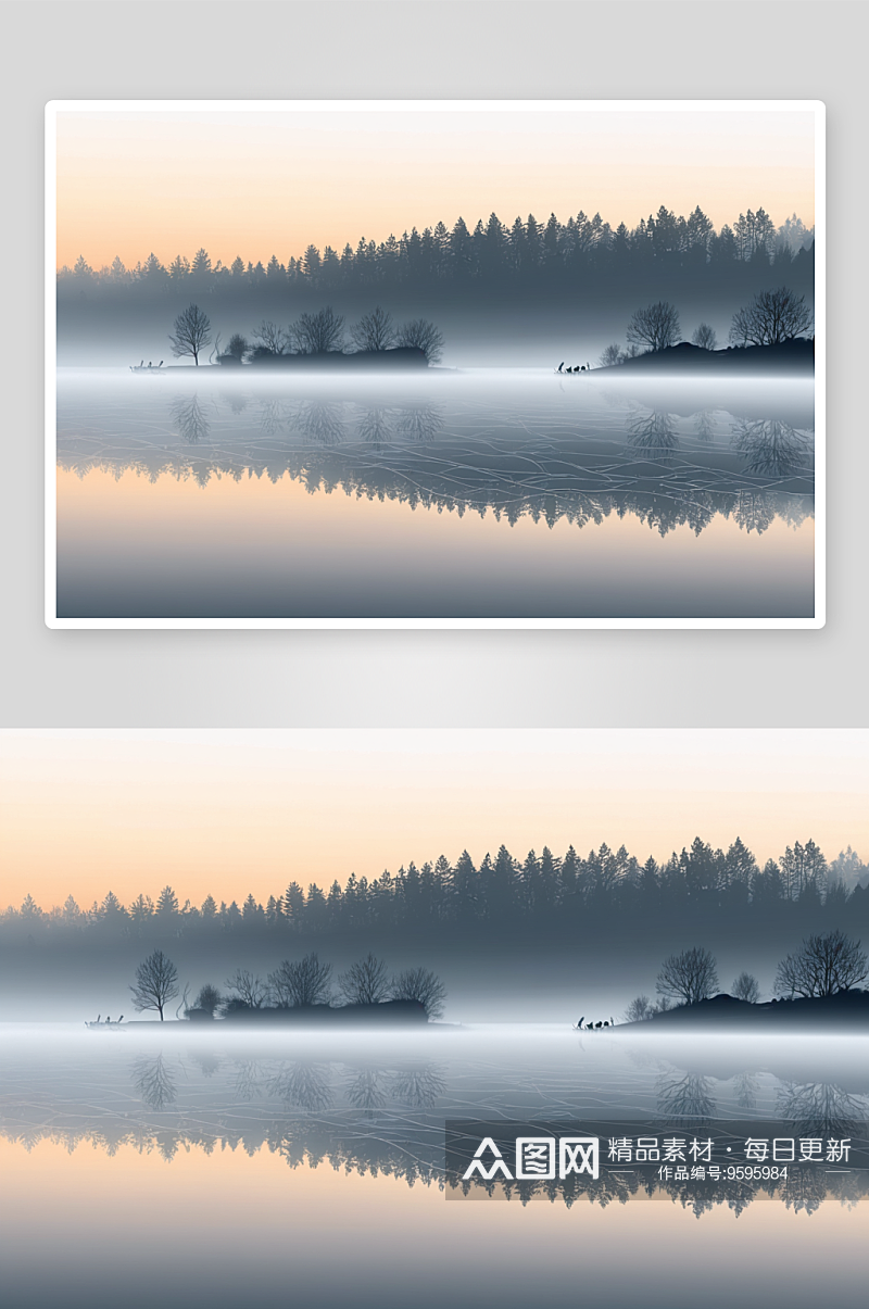 冬天早晨晨雾图片素材