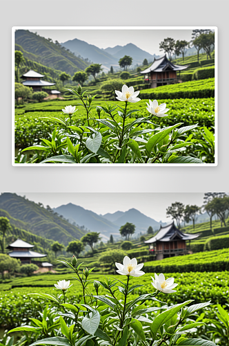 村茶园新芽高清特写图片