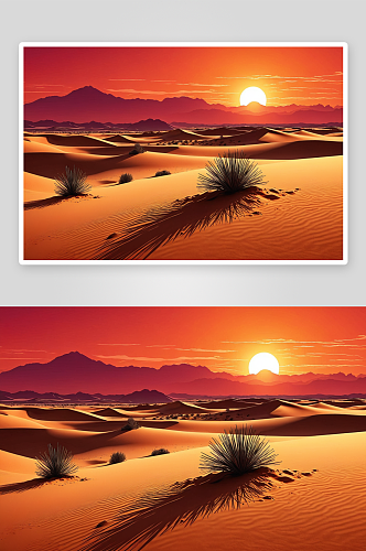 美丽沙漠景观缤纷日落日落太阳图片