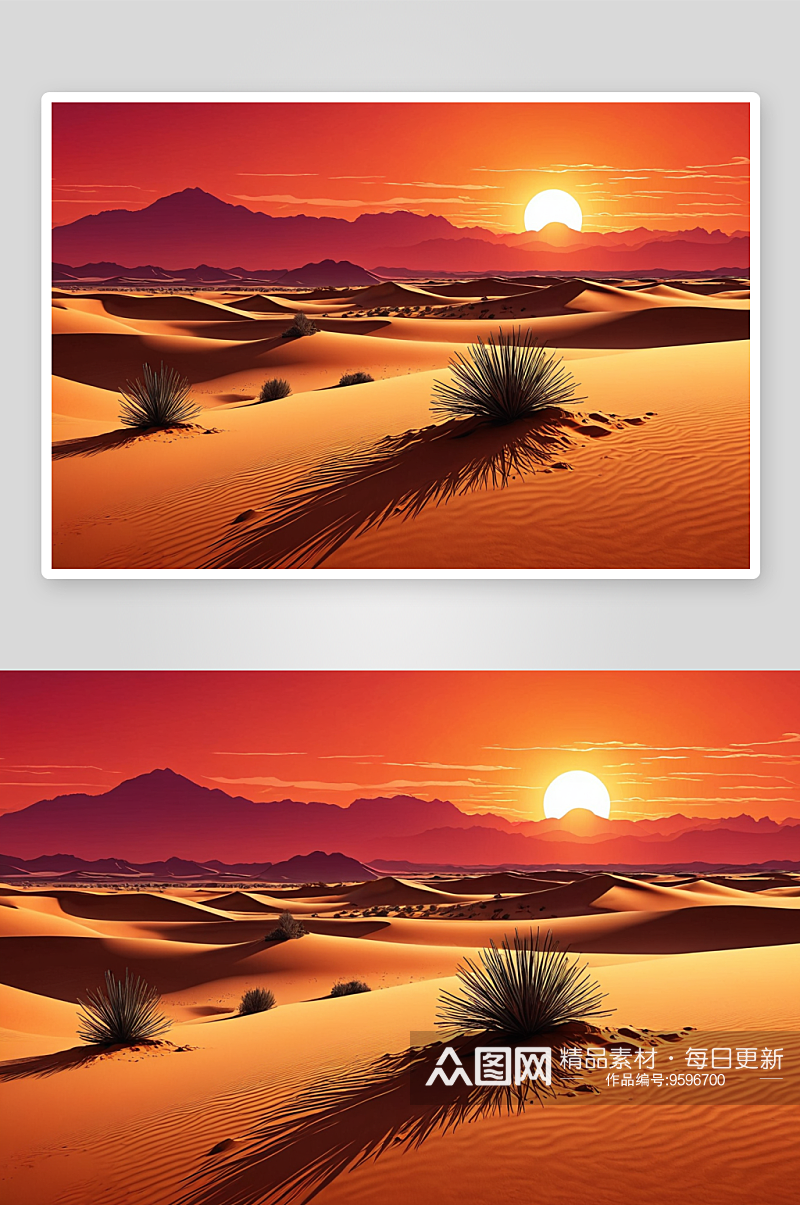 美丽沙漠景观缤纷日落日落太阳图片素材