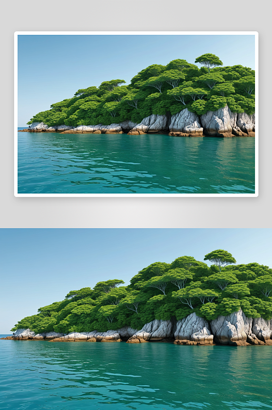 绿色岛屿美丽蓝色大海晴朗天空图片