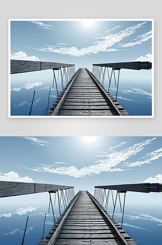 空木栈桥蓝天图片