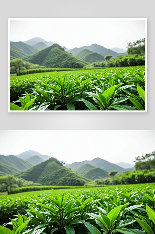 近距离观察生长茶园绿茶叶子图片