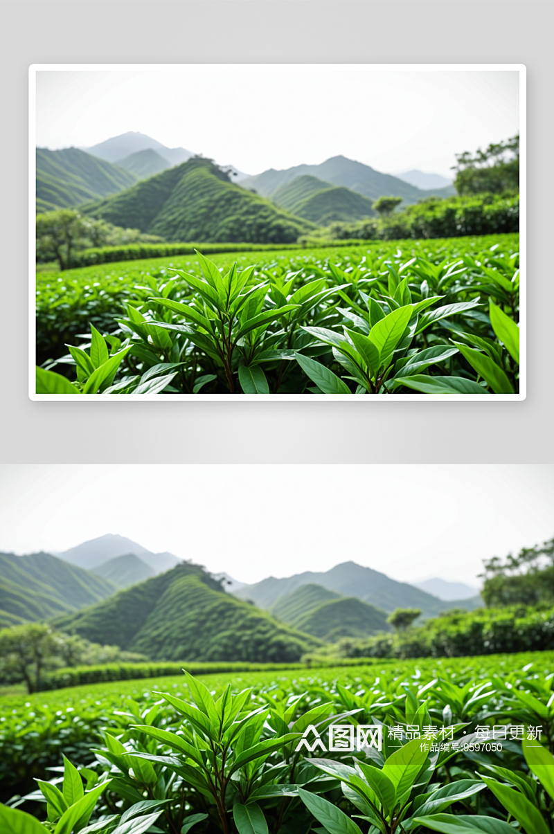 近距离观察生长茶园绿茶叶子图片素材