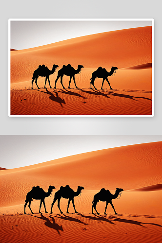红色沙漠骆驼剪影图片