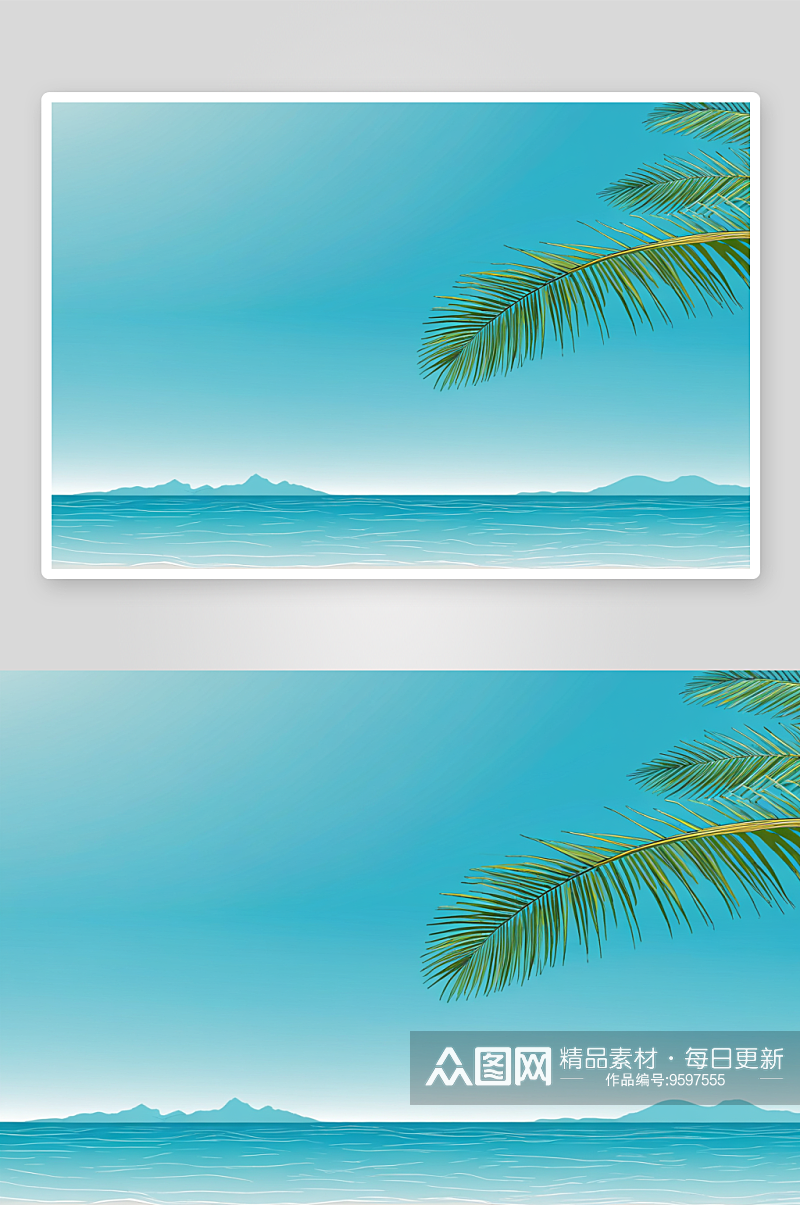 棕榈叶绿松石海晴朗天空背景图片素材
