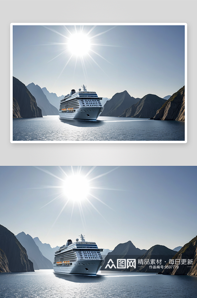 游船迎着阳光地貌形成山水景观高清特写图片素材