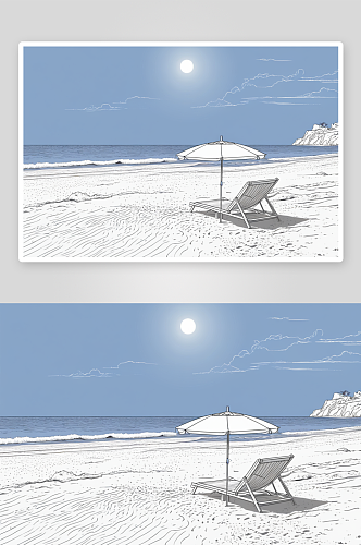 隐蔽沙滩配有太阳椅遮阳伞图片