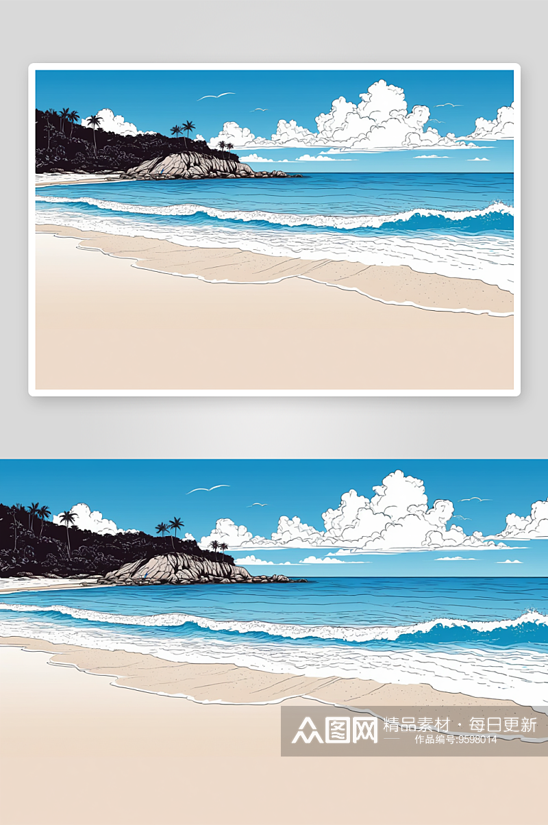 斯海滩沙滩蓝色海洋湾白云背景图片素材
