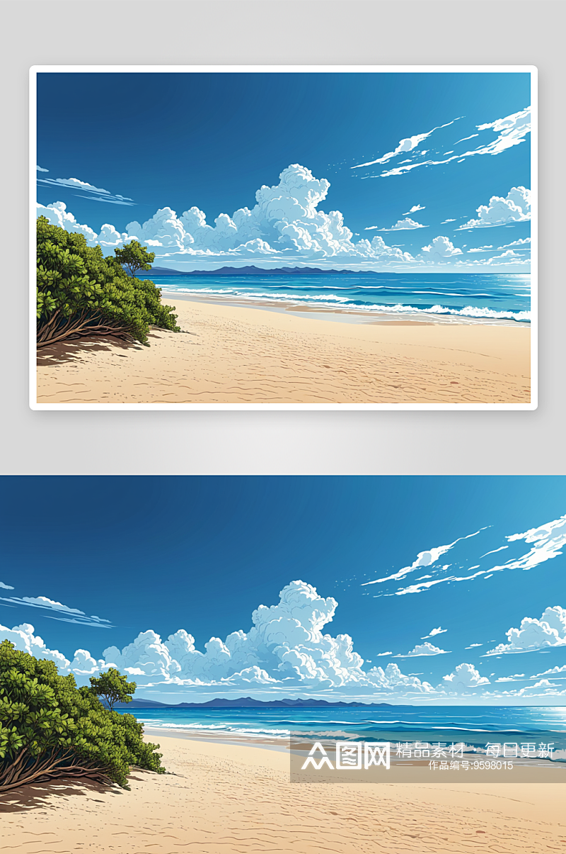 斯海滩沙滩蓝色海洋白云阳光明媚日子图片素材