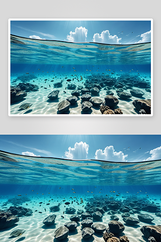 水下视野水晶清澈水充满鱼蓝天图片