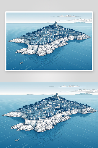 石城鸟瞰图主要城一个岛屿蓝海背景图片