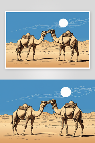 沙特骆驼站陆地背对天空图片