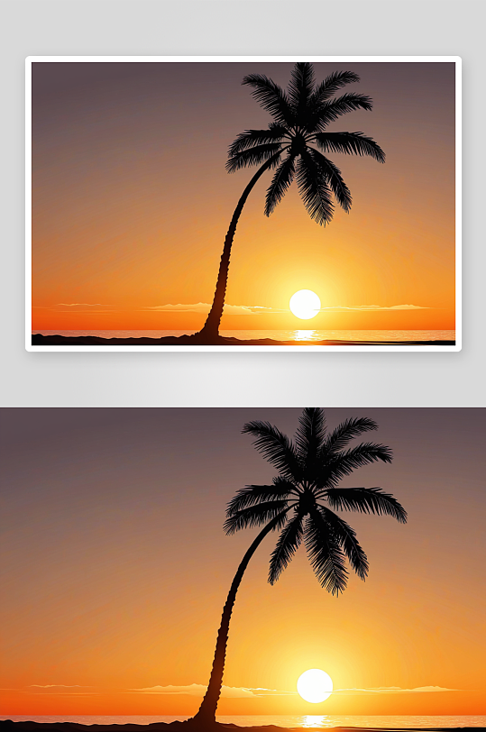 日落棕榈树剪影海洋热带海滩图片