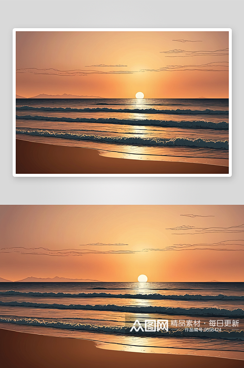 日落洋沙滩景观卡图片素材
