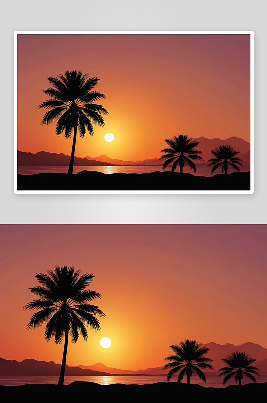 日落时棕榈树剪影图片