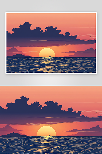 日落时大海对着天空美景图片