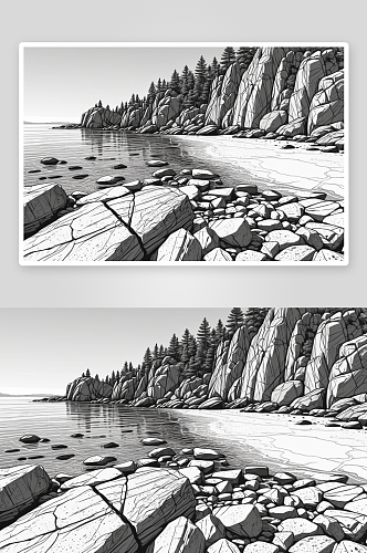 阳光明媚一天独特花岗岩海岸线景观图片