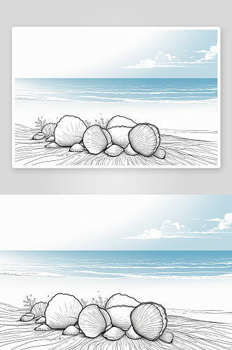 夏日海滩贝壳场景背景墙纸图片
