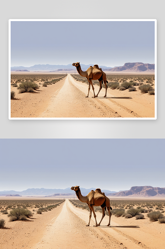西北沙漠路野骆驼图片