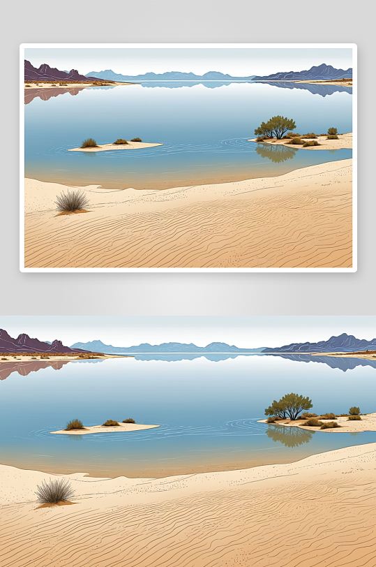 西北沙湖夏天沙漠湖水自然风光图片