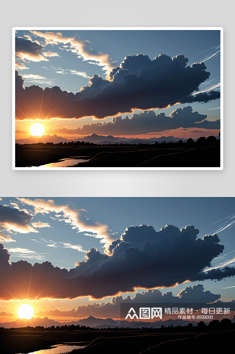 夕阳阳光穿过云层图片素材