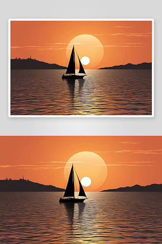 夕阳西下海帆船剪影图片